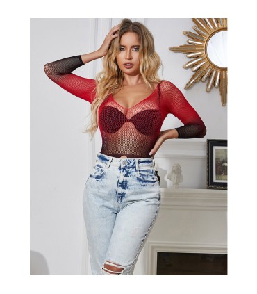 SUBBLIME 952259 VESTIDO DE REJILLA ELASTICO MANGA LARGA DEGRADADO ROJO Y NEGRO TALLA UNICA