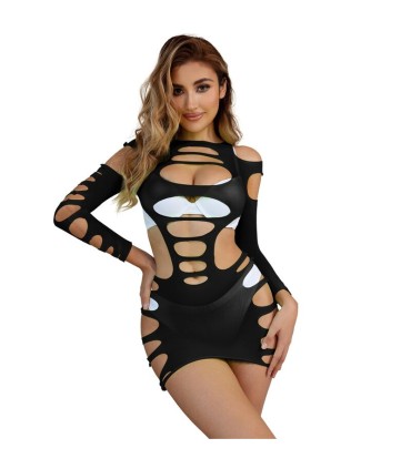 SUBBLIME 952266 VESTIDO DE REJILLA ELASTICO MANGA LARGA NEGRO TALLA UNICA