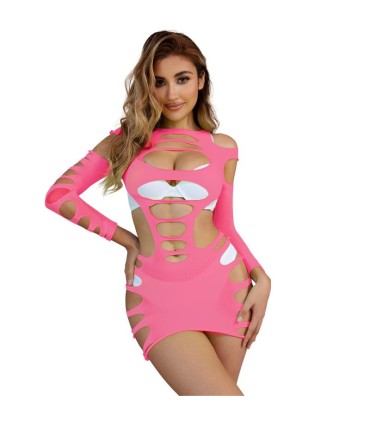 SUBBLIME 952273 VESTIDO DE REJILLA ELASTICO MANGA LARGA ROSA TALLA UNICA