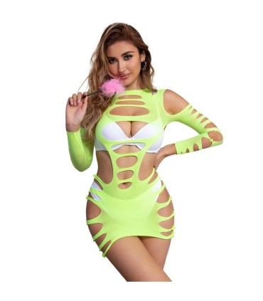 SUBBLIME 952280 VESTIDO DE REJILLA ELASTICO MANGA LARGA VERDE TALLA UNICA