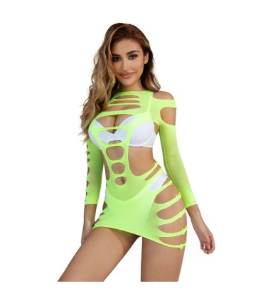 SUBBLIME 952280 VESTIDO DE REJILLA ELASTICO MANGA LARGA VERDE TALLA UNICA