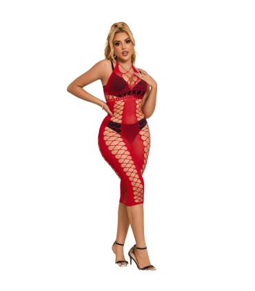 SUBBLIME 952327 VESTIDO DE REJILLA LARGO ROJO TALLA UNICA
