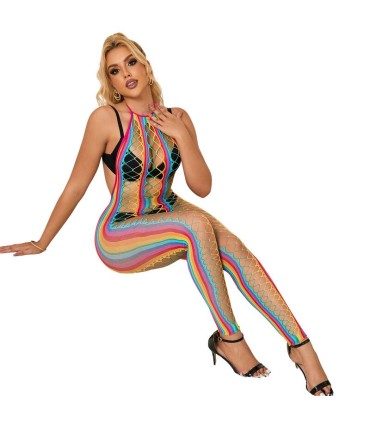 SUBBLIME 952358 BODYSTOCKING DE REJILLA CUELLO HALTER ARCOIRIS XS M