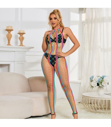 SUBBLIME 952358 BODYSTOCKING DE REJILLA CUELLO HALTER ARCOIRIS XS M