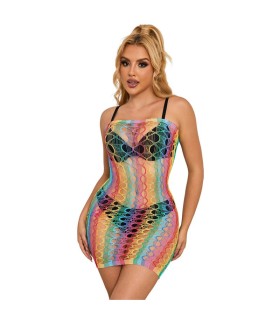 SUBBLIME 952365 VESTIDO DE REJILLA HOMBROS DESCUBIERTOS ARCOIRIS TALLA UNICA