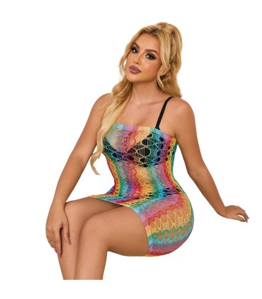 SUBBLIME 952365 VESTIDO DE REJILLA HOMBROS DESCUBIERTOS ARCOIRIS TALLA UNICA