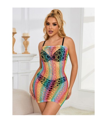 SUBBLIME 952365 VESTIDO DE REJILLA HOMBROS DESCUBIERTOS ARCOIRIS TALLA UNICA