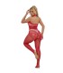SUBBLIME 952372 BODYSTOCKING CROTCHLESS DE REJILLA Y ENCAJE CON CUELLO ALTO ROJO TALLA UNICA