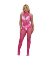 SUBBLIME - 952389 BODYSTOCKING CROTCHLESS DE REJILLA Y ENCAJE CON CUELLO ALTO ROSA TALLA ÚNICA