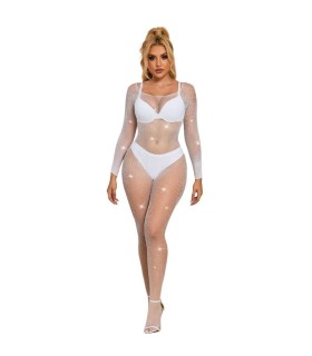 SUBBLIME 952396 BODYSTOCKING DE REJILLA CON DIAMANTES MANGA LARGA BLANCO TALLA UNICA