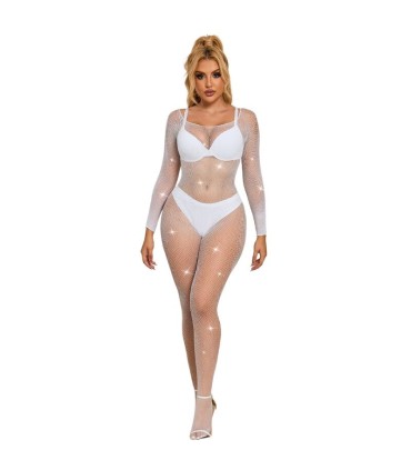 SUBBLIME 952396 BODYSTOCKING DE REJILLA CON DIAMANTES MANGA LARGA BLANCO TALLA UNICA