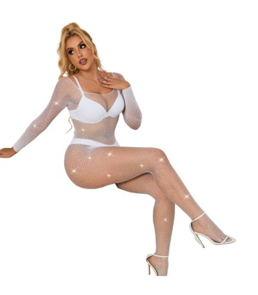 SUBBLIME 952396 BODYSTOCKING DE REJILLA CON DIAMANTES MANGA LARGA BLANCO TALLA UNICA