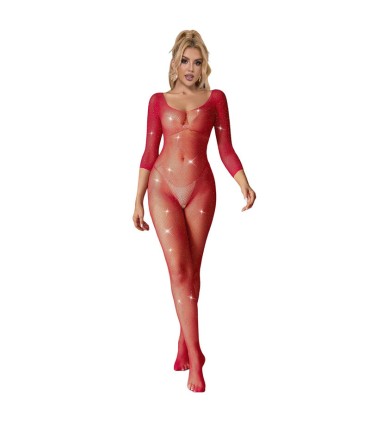 SUBBLIME 952419 BODYSTOCKING DE REJILLA CON DIAMANTES MANGA LARGA ROJO XS M