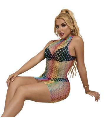 SUBBLIME 952433 VESTIDO DE REJILLA SIN MANGAS CON CUELLO ALTO ARCOIRIS TALLA UNICA