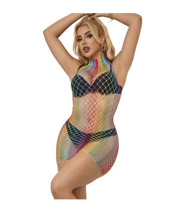 SUBBLIME 952433 VESTIDO DE REJILLA SIN MANGAS CON CUELLO ALTO ARCOIRIS TALLA UNICA