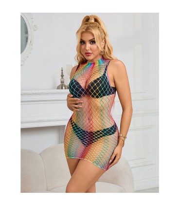 SUBBLIME 952433 VESTIDO DE REJILLA SIN MANGAS CON CUELLO ALTO ARCOIRIS TALLA UNICA