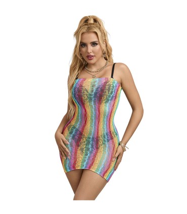 SUBBLIME 952457 VESTIDO DE REJILLA SIN MANGAS CON HOMBROS DESCUBIERTOS ARCOIRIS TALLA UNICA