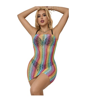SUBBLIME 952457 VESTIDO DE REJILLA SIN MANGAS CON HOMBROS DESCUBIERTOS ARCOIRIS TALLA UNICA