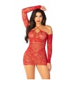 LEG AVENUE - MINIVESTIDO DE REJILLA CON HOMBROS DESCUBIERTOS Y MANGA LARGA ROJO