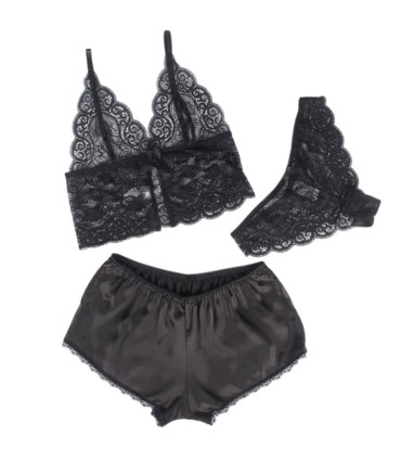 SUBBLIME 953928 SET 3 PIEZAS ENCAJE Y SATEN NEGRO L XL