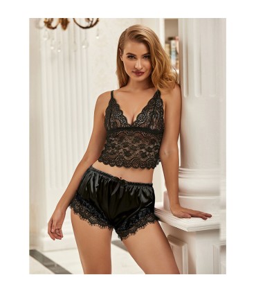 SUBBLIME 953935 PIJAMA SEXY SATEN Y ENCAJE NEGRO S M