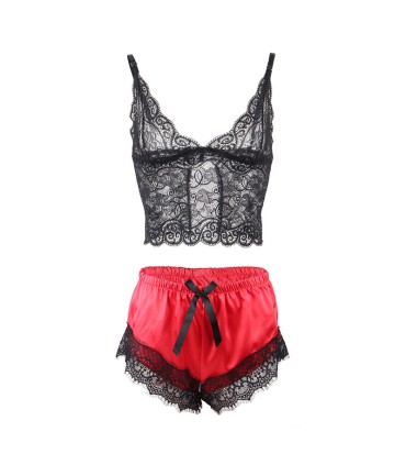 SUBBLIME 953966 PIJAMA SEXY SATEN Y ENCAJE NEGRO ROJO L XL