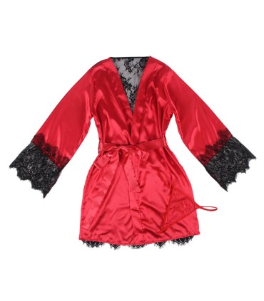 SUBBLIME 954017 CAMISON DE ENCAJE ESPALDA TRANSPARENTE TANGA ROJO NEGRO S M