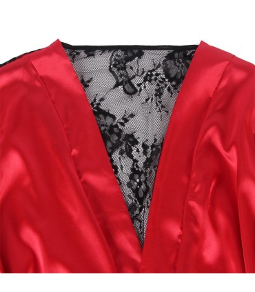 SUBBLIME 954017 CAMISON DE ENCAJE ESPALDA TRANSPARENTE TANGA ROJO NEGRO S M