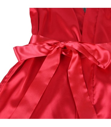 SUBBLIME 954017 CAMISON DE ENCAJE ESPALDA TRANSPARENTE TANGA ROJO NEGRO S M