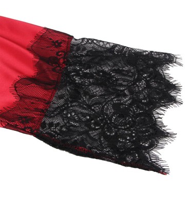 SUBBLIME 954024 CAMISON DE ENCAJE ESPALDA TRANSPARENTE TANGA ROJO NEGRO L XL