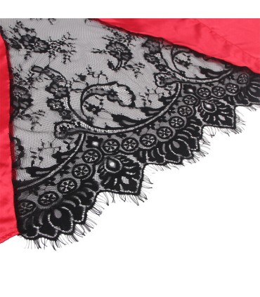 SUBBLIME 954024 CAMISON DE ENCAJE ESPALDA TRANSPARENTE TANGA ROJO NEGRO L XL