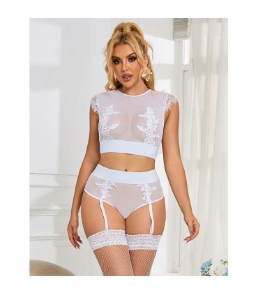 SUBBLIME 954031 SUJETADOR PANTIES CON LIGUERO BLANCO S M