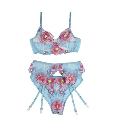 SUBBLIME 954109 SUJETADOR PANTIES CON LIGUERO DISENO FLORAL AZUL S M