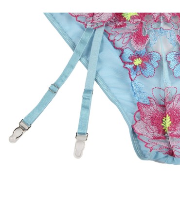 SUBBLIME 954109 SUJETADOR PANTIES CON LIGUERO DISENO FLORAL AZUL S M