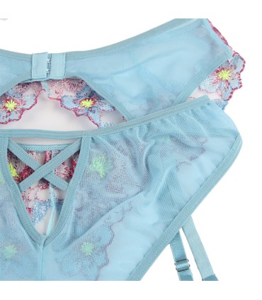 SUBBLIME 954109 SUJETADOR PANTIES CON LIGUERO DISENO FLORAL AZUL S M