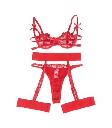SUBBLIME 954321 SUJETADOR TANGA LIGUEROS ESTAMPADO DE CORAZONES ROJO S M