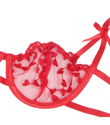 SUBBLIME 954321 SUJETADOR TANGA LIGUEROS ESTAMPADO DE CORAZONES ROJO S M