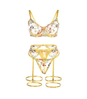 SUBBLIME 954352 SUJETADOR TANGA LIGUEROS DISENO FLORAL AMARILLO L XL