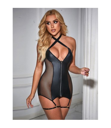 SUBBLIME 954444 VESTIDO SEXY DE REJILLA CUERO NEGRO S M