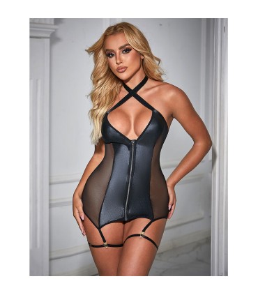 SUBBLIME 954451 VESTIDO SEXY DE REJILLA CUERO NEGRO L XL