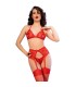CHILIROSE CR 4848 SET SUJETADOR TANGA MEDIAS DE ENCAJE ROJO S
