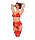 CHILIROSE CR 4848 SET SUJETADOR TANGA MEDIAS DE ENCAJE ROJO S