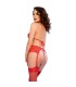 CHILIROSE CR 4848 SET SUJETADOR TANGA MEDIAS DE ENCAJE ROJO S