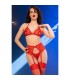 CHILIROSE CR 4848 SET SUJETADOR TANGA MEDIAS DE ENCAJE ROJO S