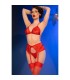 CHILIROSE CR 4848 SET SUJETADOR TANGA MEDIAS DE ENCAJE ROJO S