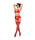 CHILIROSE CR 4848 SET SUJETADOR TANGA MEDIAS DE ENCAJE ROJO M