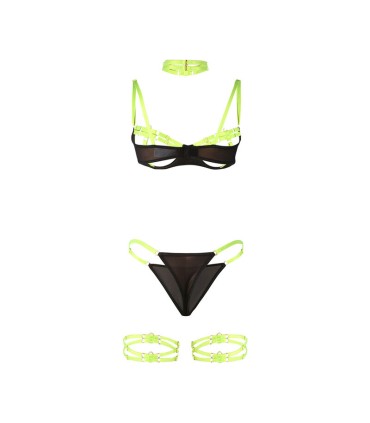 SUBBLIME 955274 SET SUJETADOR CON COLLAR Y DETALLES PARA PIERNAS VERDE FLUORESCENTE S M