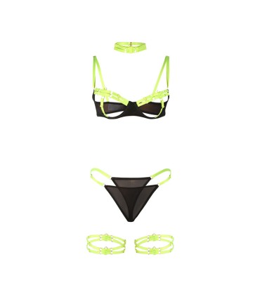 SUBBLIME 955281 SET SUJETADOR CON COLLAR Y DETALLES PARA PIERNAS VERDE FLUORESCENTE L XL