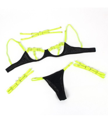 SUBBLIME 955281 SET SUJETADOR CON COLLAR Y DETALLES PARA PIERNAS VERDE FLUORESCENTE L XL