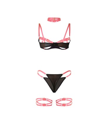 SUBBLIME 955298 SET SUJETADOR CON COLLAR Y DETALLES PARA PIERNAS ROSA FLUORESCENTE S M